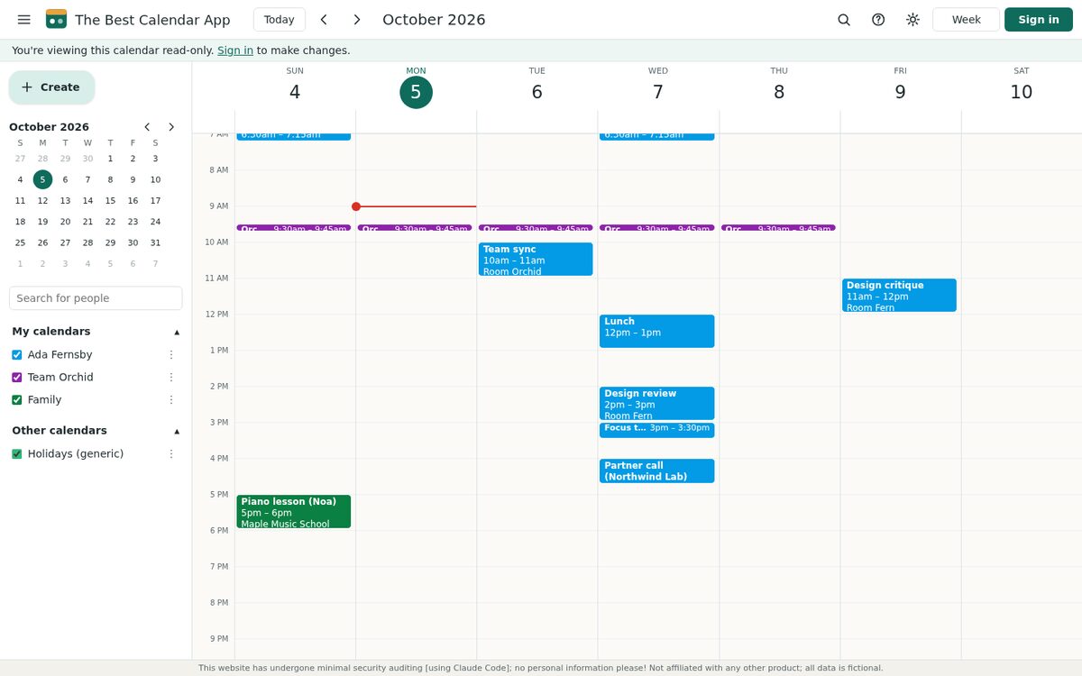 The calendar replica: a week view with recurring and one-off events