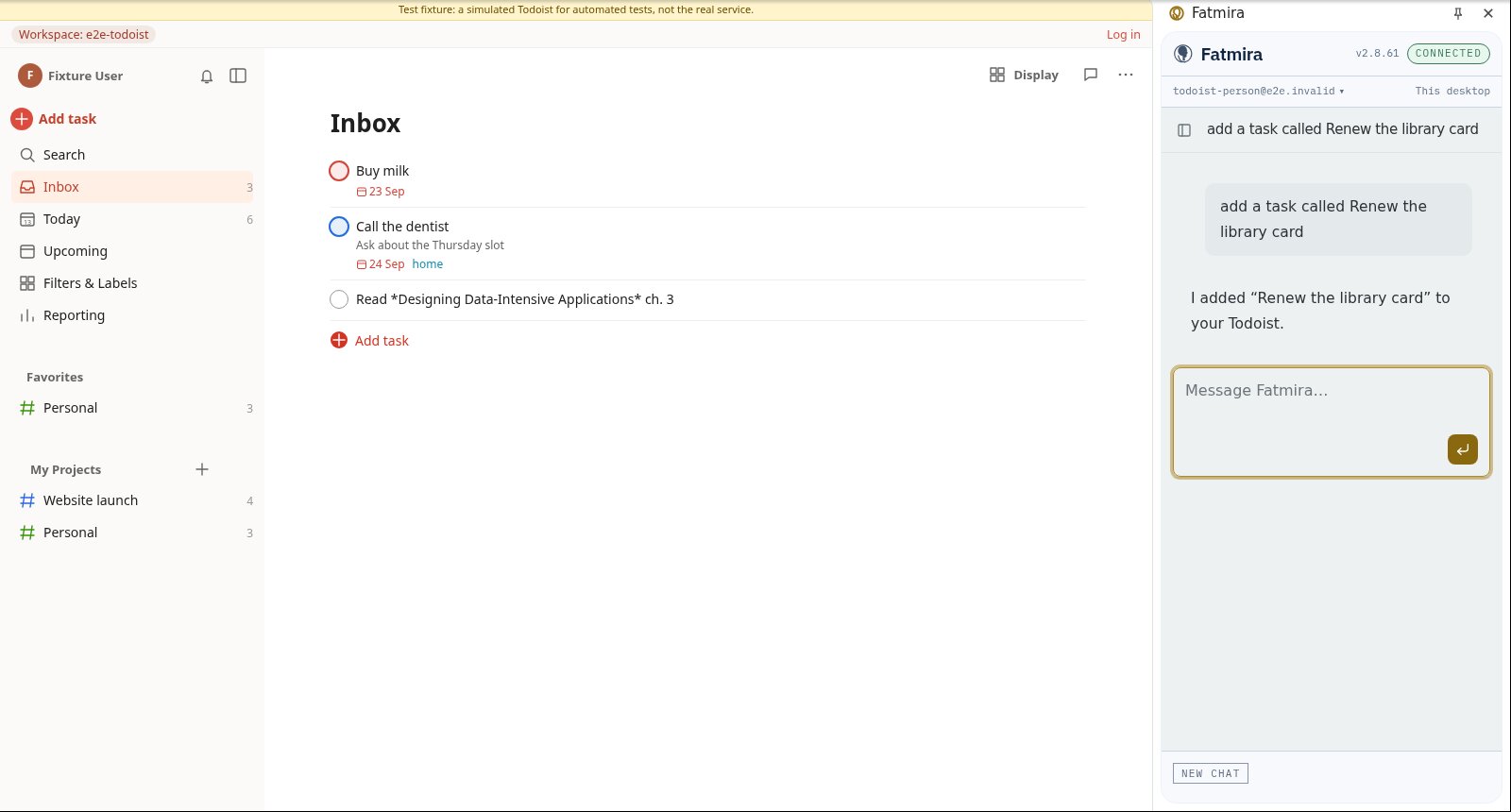 The panel says: I added Renew the library card to your Todoist.