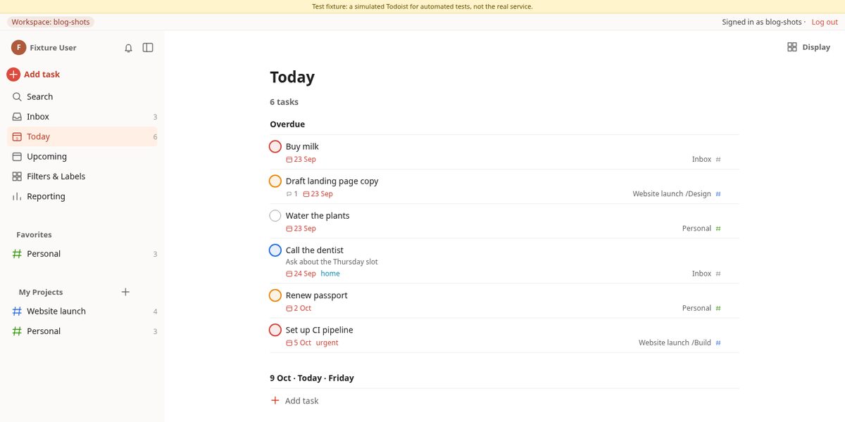 The to-do replica: the Today view with overdue tasks and projects